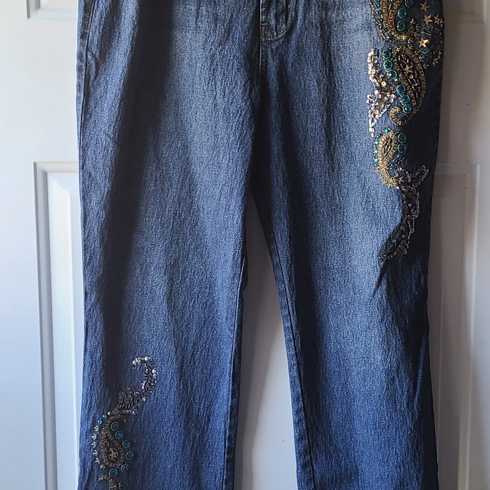 Diane Gilman Womans appliqued jeans 14